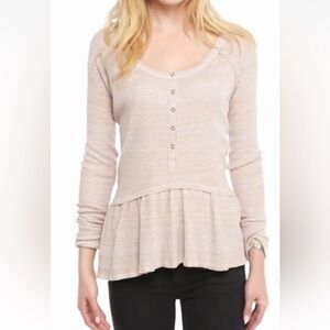 FREE PEOPLE L We The Free Coastline Pale Pink Thermal Henley Peplum NWOT